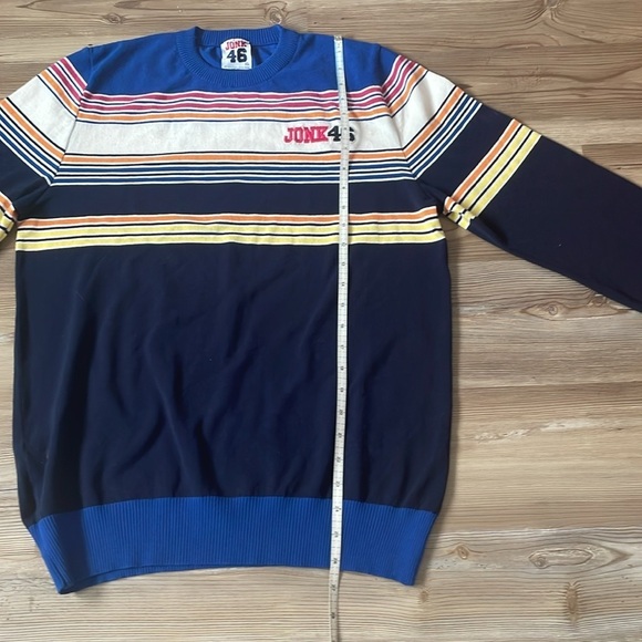 JONK 46 Men Crewneck Sweater Navy Multicolored stripe Size L Made in Italy NWOT - Picture 8 of 11